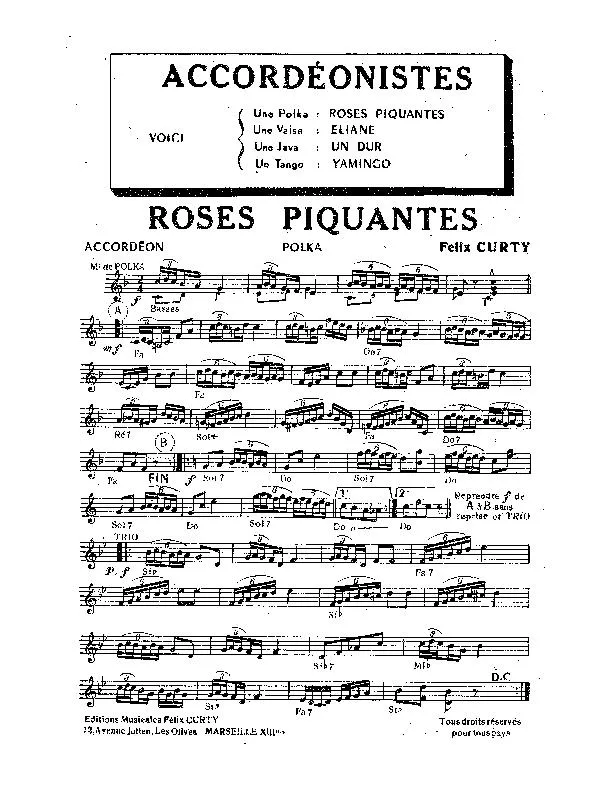 télécharger la partition d'accordéon Accordéonistes : Recueil : Roses piquantes + Eliane + Un dur + Yamingo au format PDF