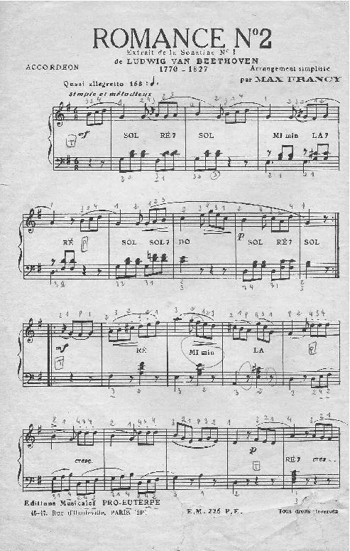 télécharger la partition d'accordéon Romance n°2 (Extrait de la Sonatine n°1) (Arrangement Max Francy) au format PDF