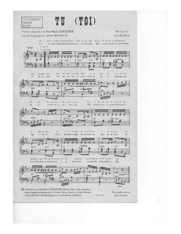 télécharger la partition d'accordéon Tu (Toi) (Tango) au format PDF