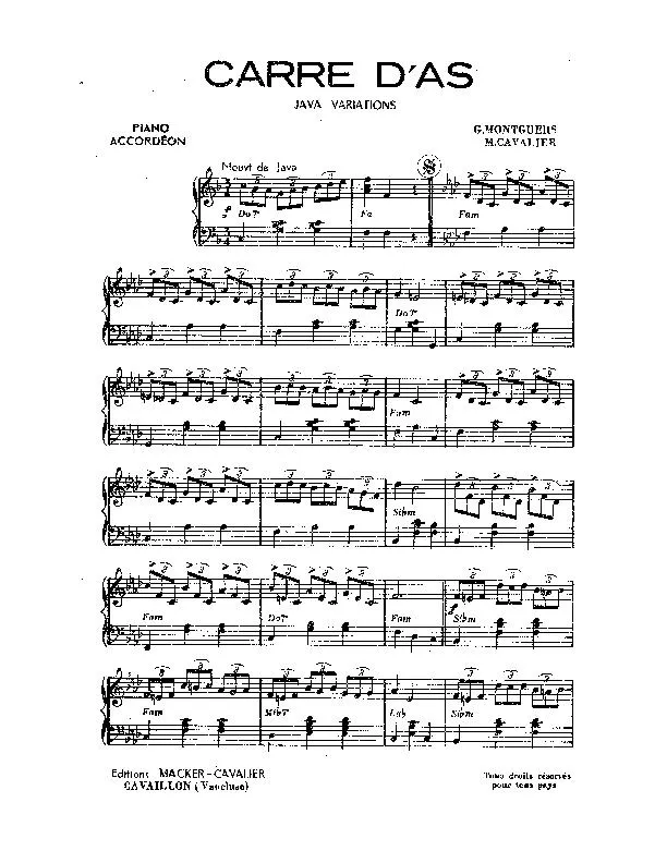 télécharger la partition d'accordéon Carré d'as (Java variations) au format PDF