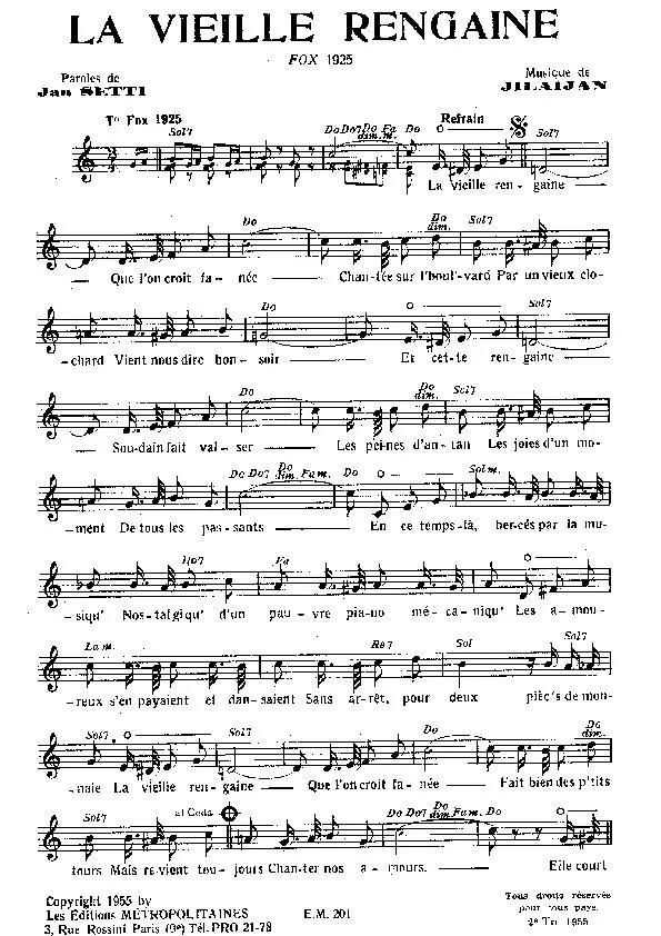 télécharger la partition d'accordéon La vieille rengaine (Chant : André Claveau) (Fox 1925) au format PDF