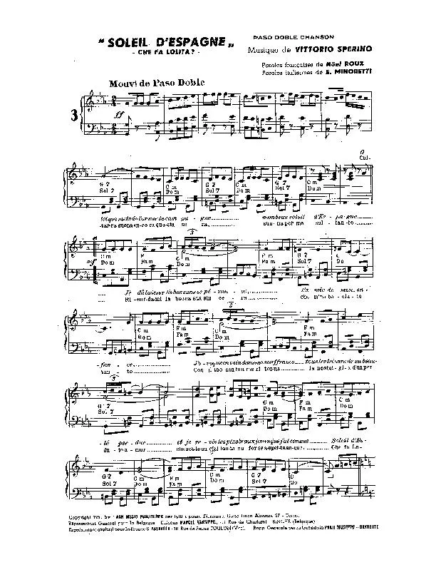 télécharger la partition d'accordéon Soleil d'Espagne (Che fa Lolita) (Paso Doble) au format PDF