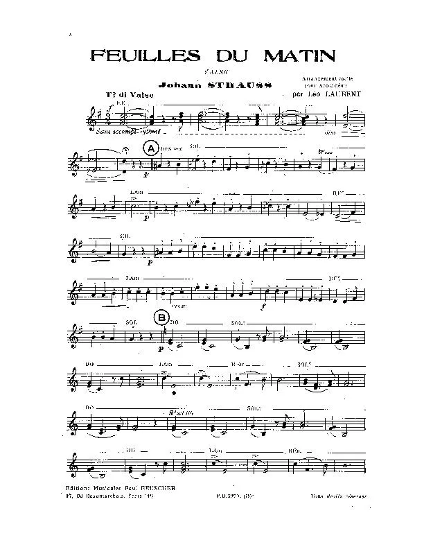 télécharger la partition d'accordéon Feuilles du matin (Arrangement Léo Laurent) (Valse) au format PDF