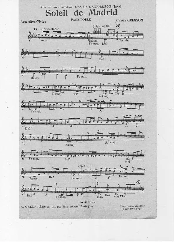 télécharger la partition d'accordéon Soleil de Madrid (Paso Doble) au format PDF