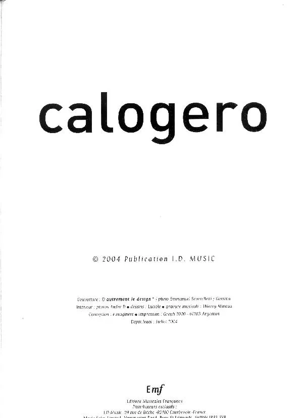 télécharger la partition d'accordéon Calogero (16 Titres) au format PDF