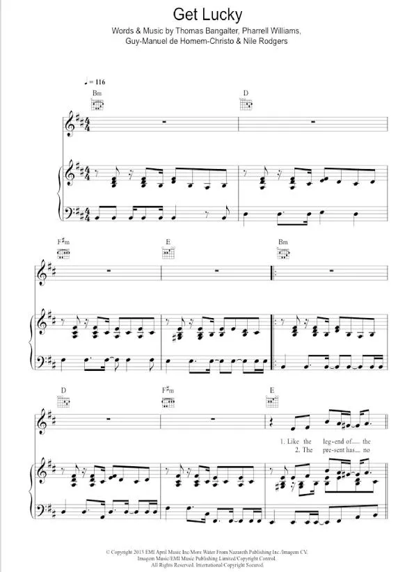 télécharger la partition d'accordéon Get Lucky au format PDF