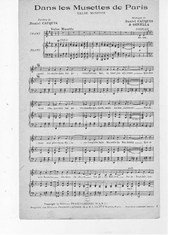 télécharger la partition d'accordéon Dans les musettes de Paris (Valse Musette) au format PDF