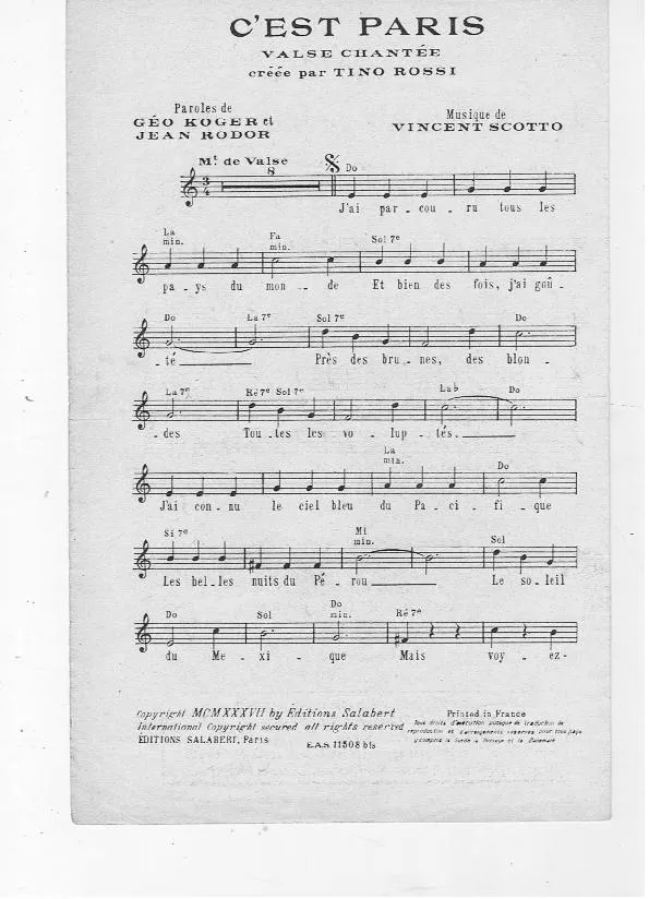 télécharger la partition d'accordéon C'est Paris (Chant : Tino Rossi) (Valse Chantée) au format PDF