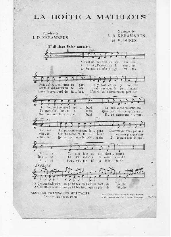 télécharger la partition d'accordéon La boîte à matelots (Chant : Jane Chacun) (Java Valse Chantée) au format PDF