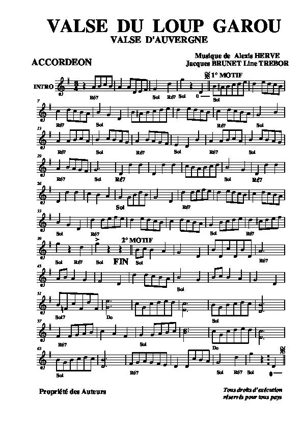 télécharger la partition d'accordéon Valse du loup garou (Valse d'Auvergne) au format PDF