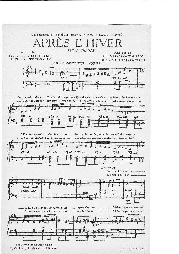 télécharger la partition d'accordéon Après l'hiver (Tango Chanté) au format PDF