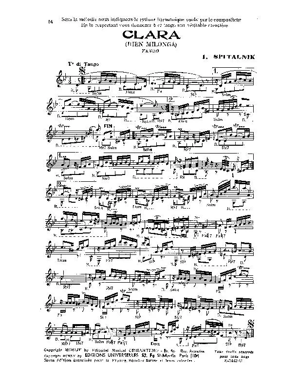 télécharger la partition d'accordéon Clara (Bien Milonga) (Tango) au format PDF