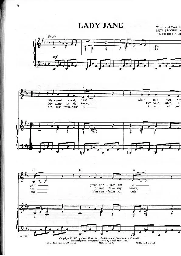 télécharger la partition d'accordéon Lady Jane (The Rolling Stones) au format PDF