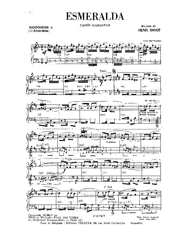 télécharger la partition d'accordéon Esmeralda (Tango Habanera) au format PDF