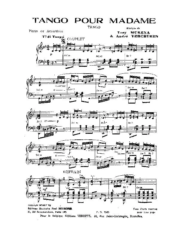 télécharger la partition d'accordéon Tango pour Madame au format PDF