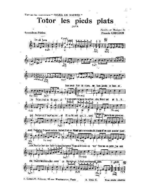 télécharger la partition d'accordéon Totor les pieds plats (Java) (Orchestration Complète) au format PDF