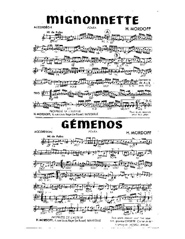 télécharger la partition d'accordéon Mignonnette + Gémenos (Polka) (Orchestration Complète) au format PDF
