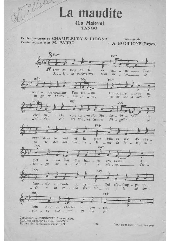 télécharger la partition d'accordéon La maudite (La Maleva) (Tango) au format PDF
