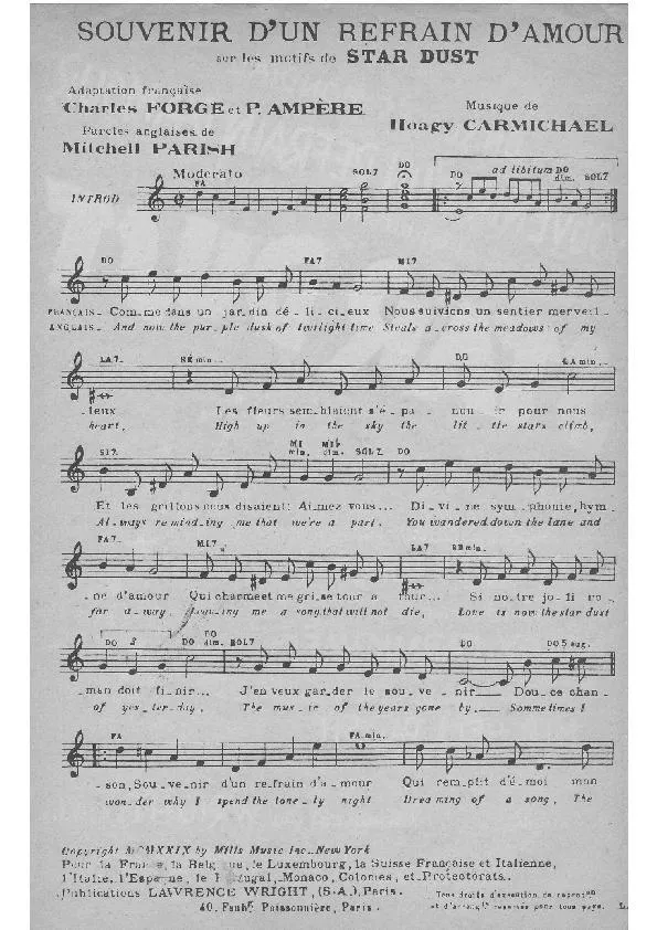 télécharger la partition d'accordéon Star Dust (Souvenir d'un refrain d'amour) au format PDF