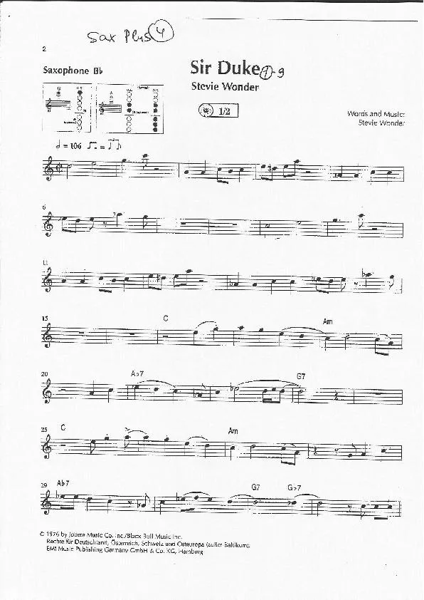 télécharger la partition d'accordéon Sir Duke (Partie Saxophone sib) au format PDF