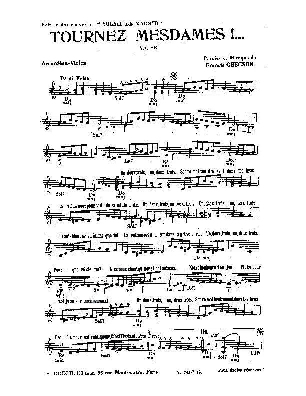 télécharger la partition d'accordéon Tournez Mesdames (Valse) (Orchestration Complète) au format PDF