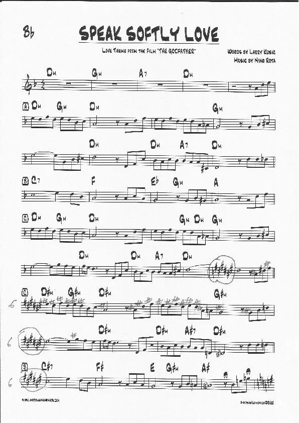 télécharger la partition d'accordéon Parle plus bas (Speak softly love) (Movie themes the godfather) (Partie Saxophone sib)  au format PDF