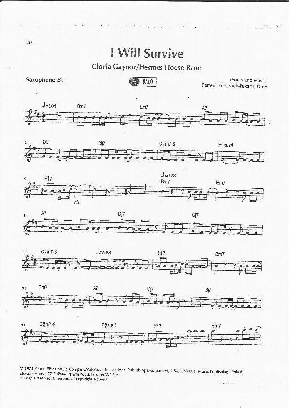 télécharger la partition d'accordéon I Will Survive (Partie Saxophone sib) au format PDF