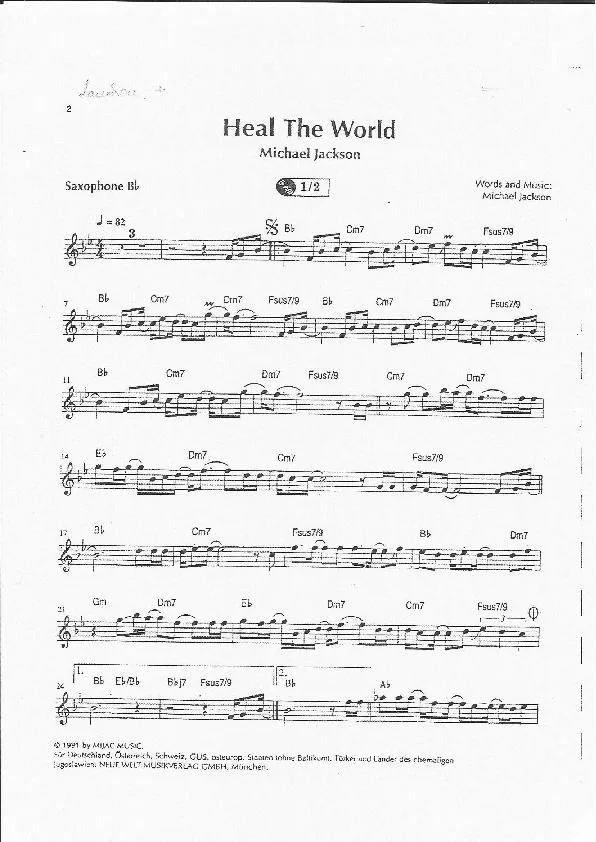 télécharger la partition d'accordéon Heal The World (Partie Saxophone sib) au format PDF