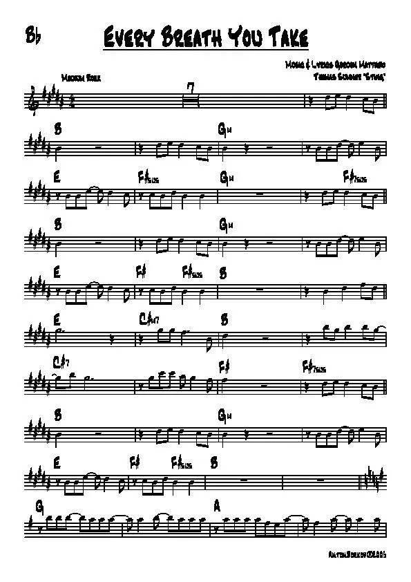 télécharger la partition d'accordéon Every Breath You Take (Partie Saxophone sib) au format PDF