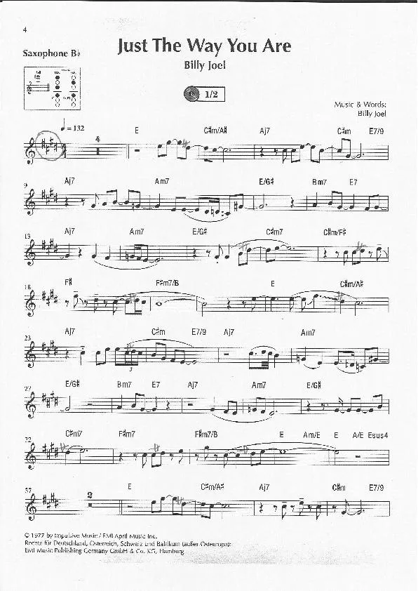 télécharger la partition d'accordéon Just the Way You Are (Partie Saxophone sib) au format PDF