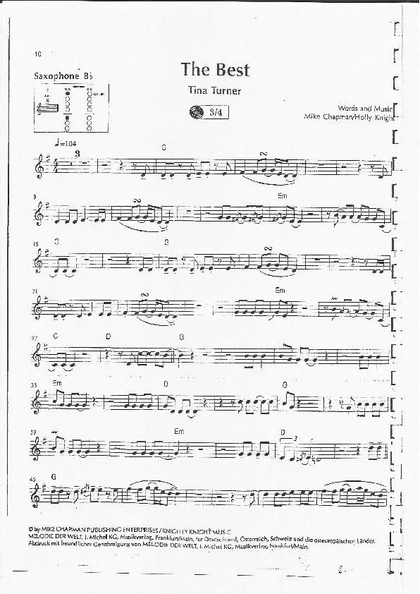 télécharger la partition d'accordéon The Best (Partie Saxophone sib) au format PDF