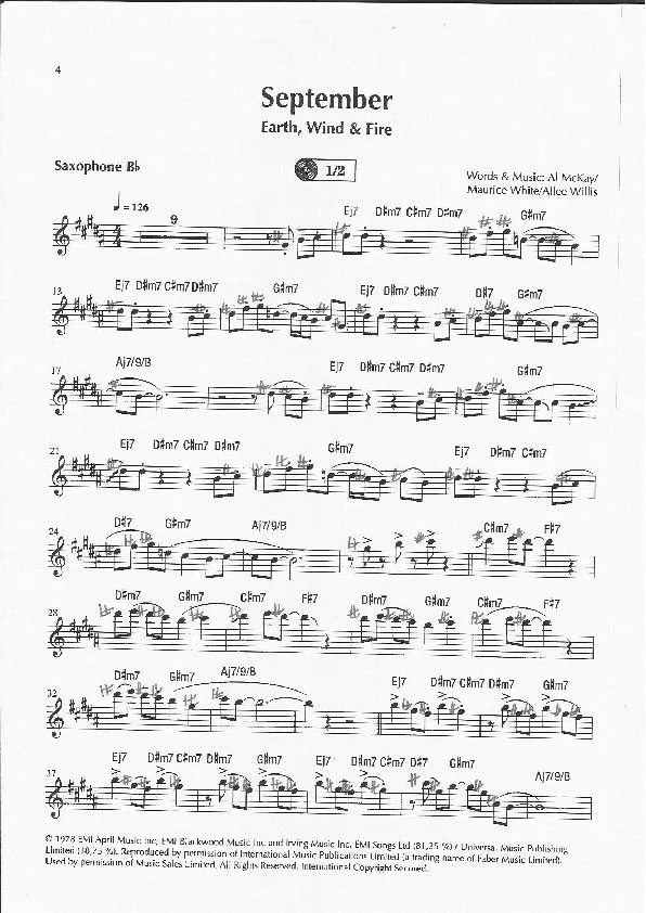 télécharger la partition d'accordéon September (Chant : Earth Wind & Fire) (Partie Saxophone sib) au format PDF