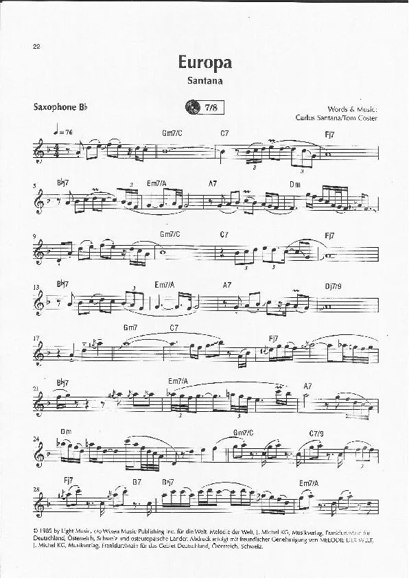 télécharger la partition d'accordéon Europa (Partie Saxophone sib) au format PDF