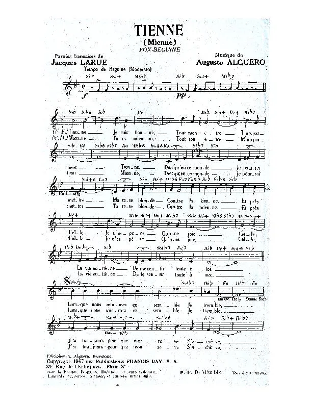 télécharger la partition d'accordéon Tienne (Mienne) (Fox Beguine) au format PDF