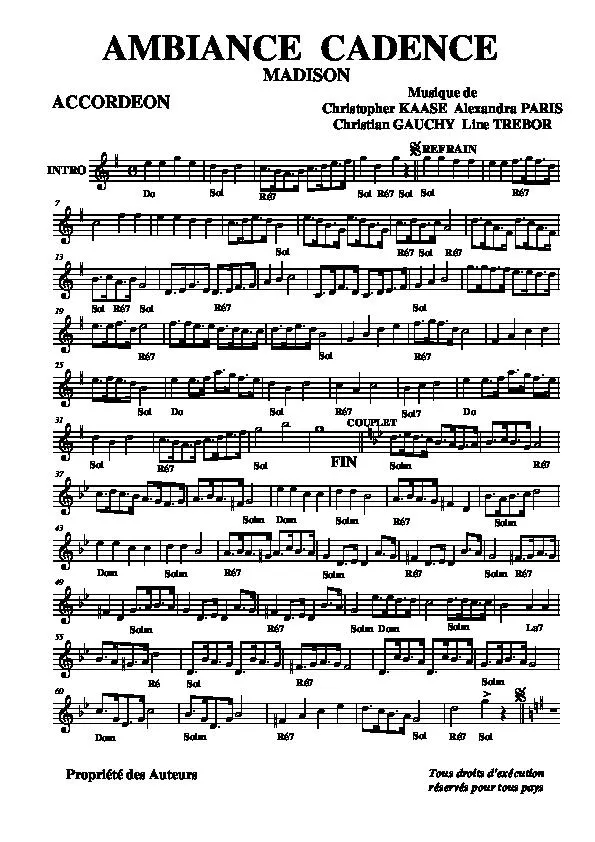 télécharger la partition d'accordéon Ambiance cadence (Madison) au format PDF