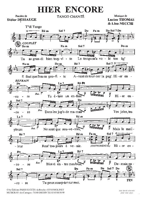 télécharger la partition d'accordéon Hier encore (Tango Chanté) au format PDF