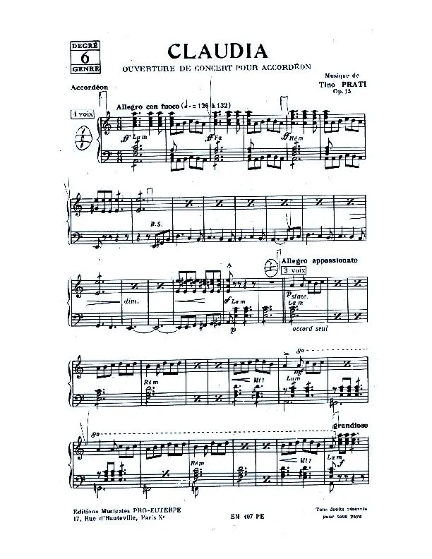 télécharger la partition d'accordéon Claudia (Ouverture de Concert) au format PDF