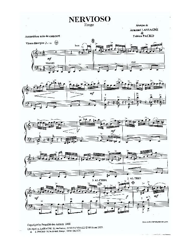 télécharger la partition d'accordéon Nervioso (Tango) au format PDF
