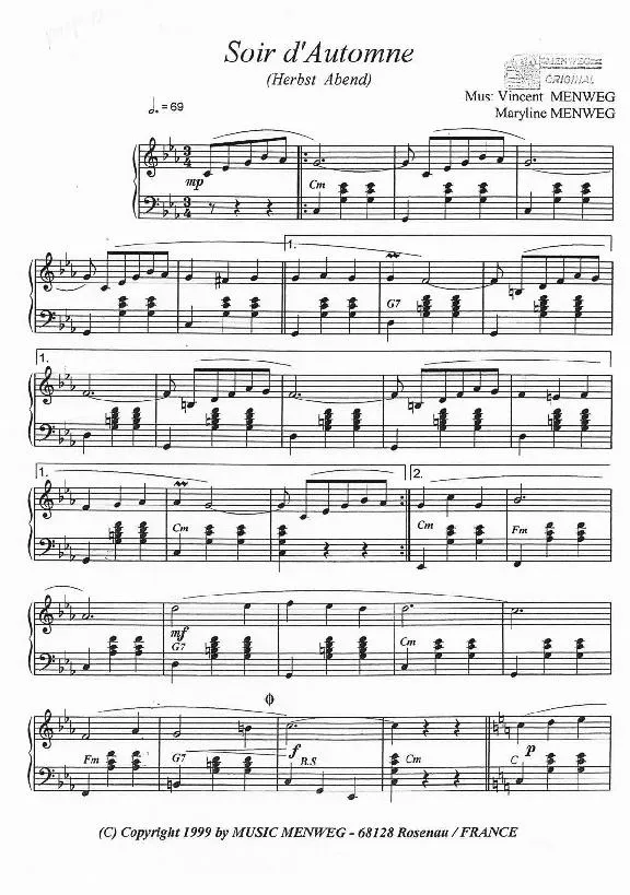 télécharger la partition d'accordéon Soir d'automne (Herbst Abend) (1er Accordéon) (Valse) au format PDF