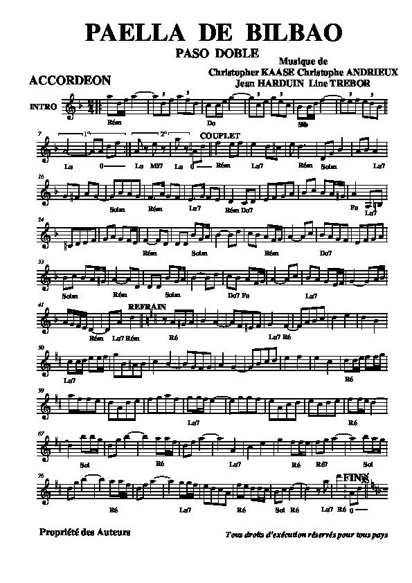 télécharger la partition d'accordéon Paëlla de Bilbao (Paso Doble) au format PDF