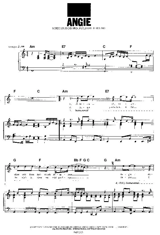 télécharger la partition d'accordéon Angie (The Rolling Stones) au format PDF