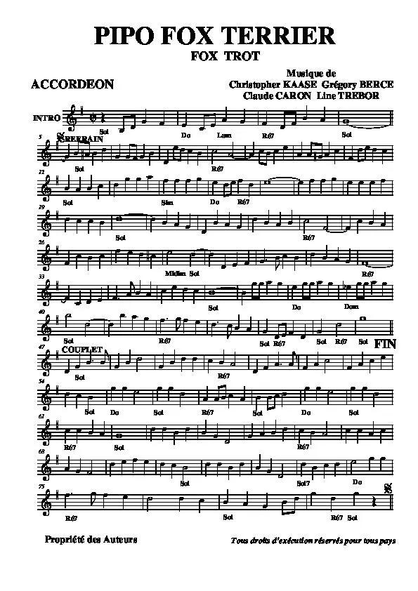 télécharger la partition d'accordéon Pipo fox terrier (Fox Trot) au format PDF