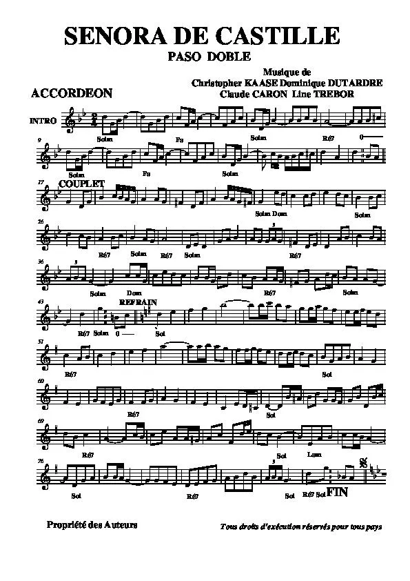 télécharger la partition d'accordéon Señora de Castille (Paso Doble) au format PDF