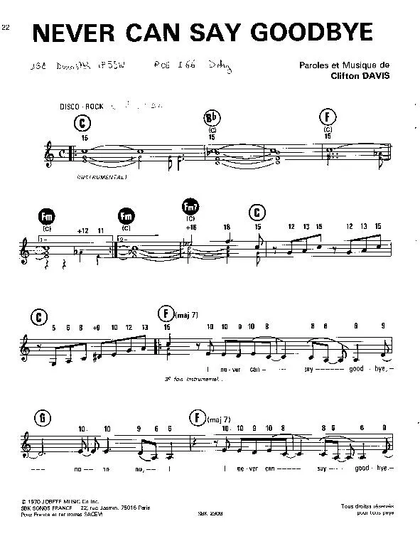 télécharger la partition d'accordéon Never can say goodbye au format PDF