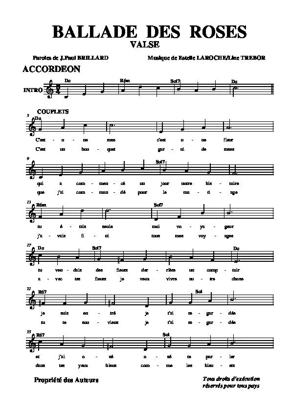 télécharger la partition d'accordéon Ballade des roses  (Valse chantée) au format PDF