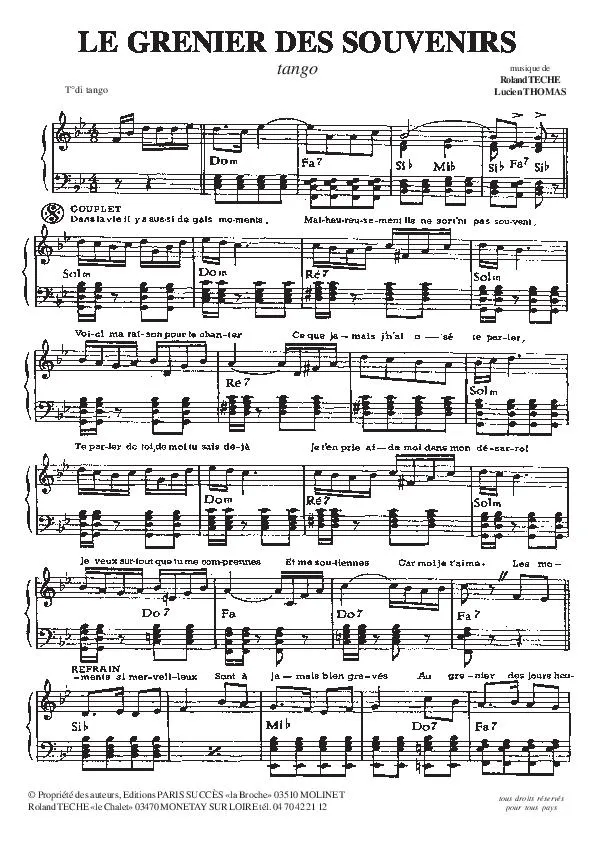 télécharger la partition d'accordéon Le grenier des souvenirs (Tango) au format PDF