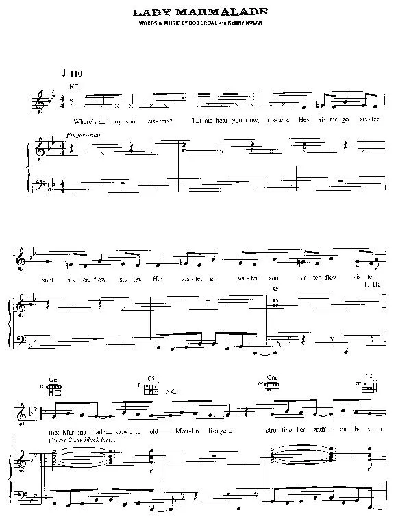 télécharger la partition d'accordéon Lady Marmalade (Chant : Patti LaBelle) au format PDF