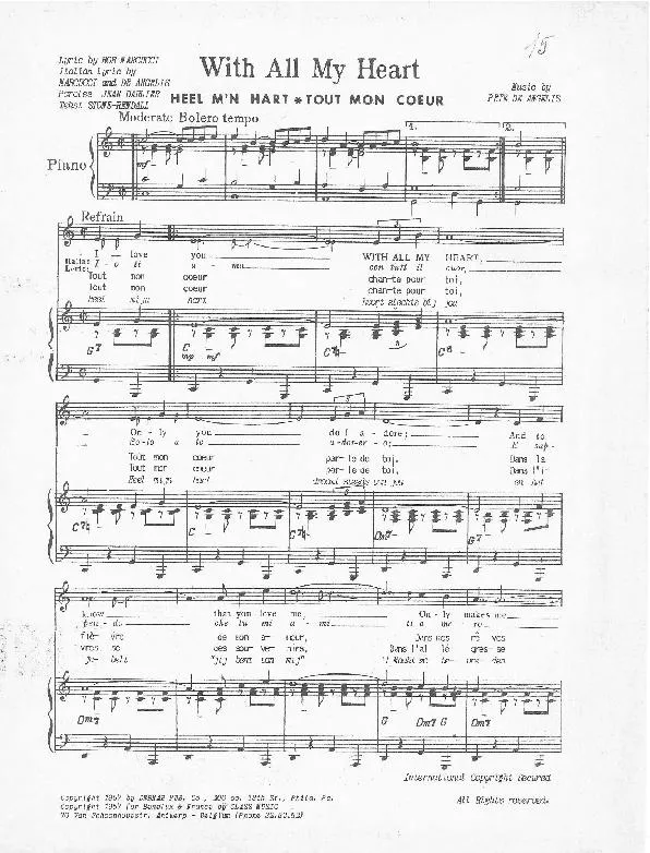 télécharger la partition d'accordéon With All My Heart (Tout mon cœur) (Heel m'n hart) (Boléro) au format PDF