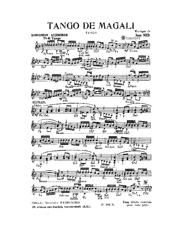 télécharger la partition d'accordéon Tango de Magali au format PDF