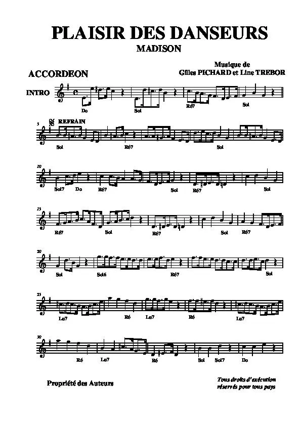 télécharger la partition d'accordéon Plaisir des danseurs (Madison) au format PDF